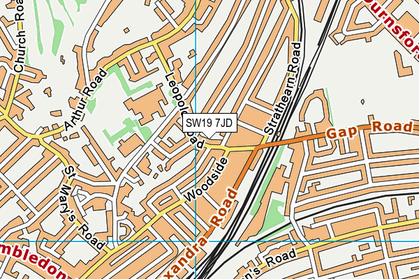 SW19 7JD map - OS VectorMap District (Ordnance Survey)