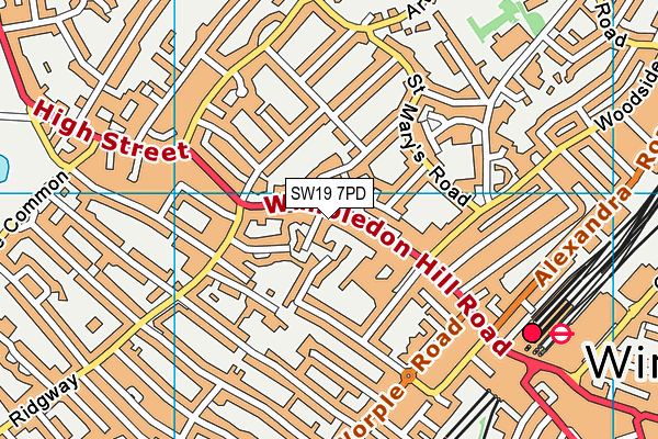 SW19 7PD map - OS VectorMap District (Ordnance Survey)