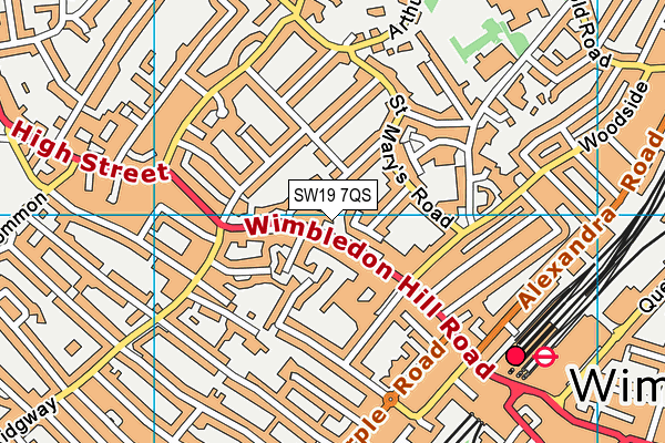 SW19 7QS map - OS VectorMap District (Ordnance Survey)