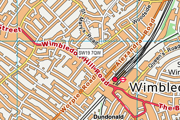 SW19 7QW map - OS VectorMap District (Ordnance Survey)