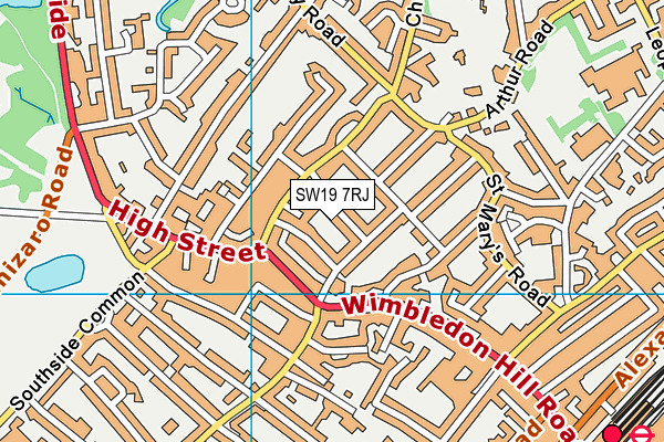 SW19 7RJ map - OS VectorMap District (Ordnance Survey)