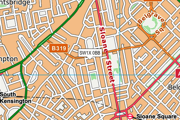 SW1X 0BB map - OS VectorMap District (Ordnance Survey)