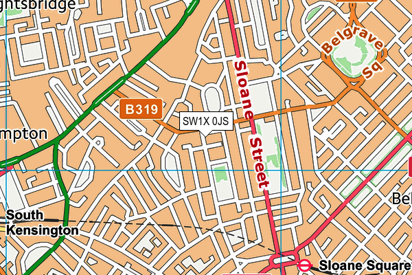 SW1X 0JS map - OS VectorMap District (Ordnance Survey)