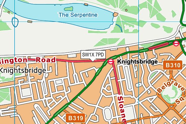 SW1X 7PD map - OS VectorMap District (Ordnance Survey)