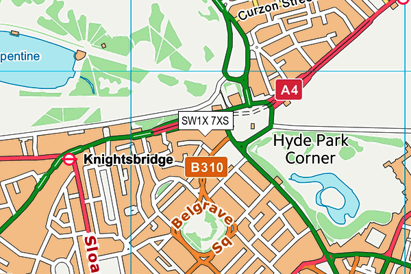 SW1X 7XS map - OS VectorMap District (Ordnance Survey)