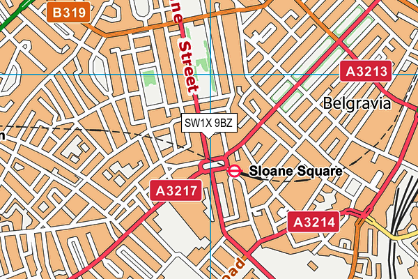 SW1X 9BZ map - OS VectorMap District (Ordnance Survey)