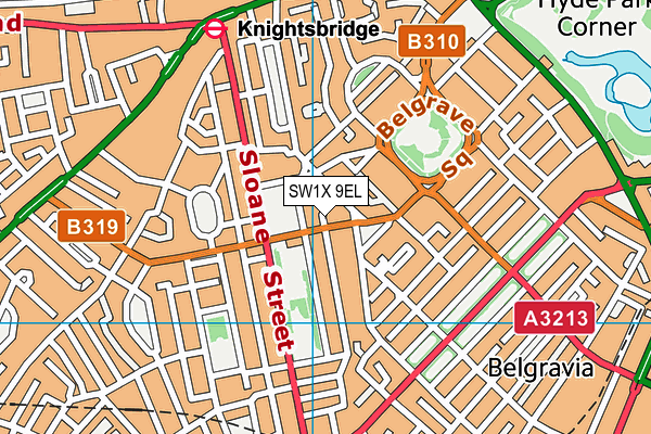 SW1X 9EL map - OS VectorMap District (Ordnance Survey)
