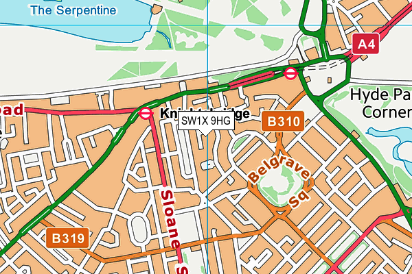 SW1X 9HG map - OS VectorMap District (Ordnance Survey)