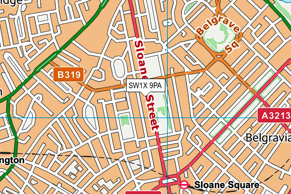SW1X 9PA map - OS VectorMap District (Ordnance Survey)