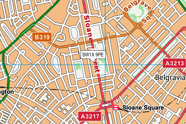 SW1X 9PE map - OS VectorMap District (Ordnance Survey)