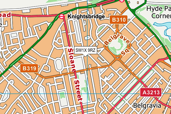 SW1X 9RZ map - OS VectorMap District (Ordnance Survey)