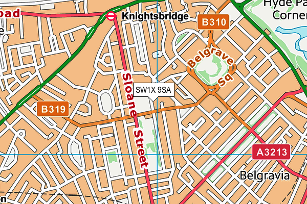 SW1X 9SA map - OS VectorMap District (Ordnance Survey)