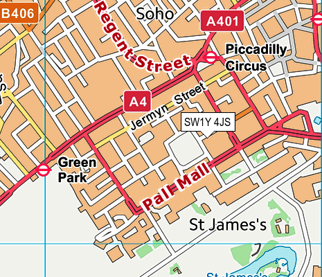 SW1Y 4JS map - OS VectorMap District (Ordnance Survey)