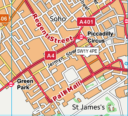 Puregym (London Piccadilly) map (SW1Y 4PE) - OS VectorMap District (Ordnance Survey)