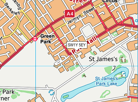 SW1Y 5EY map - OS VectorMap District (Ordnance Survey)