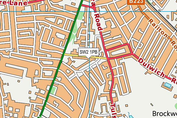 SW2 1PB map - OS VectorMap District (Ordnance Survey)