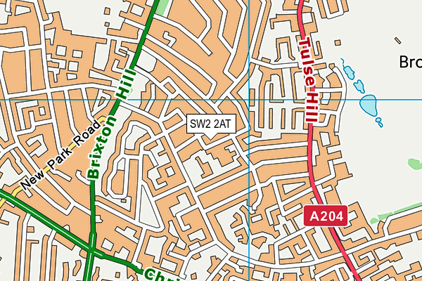 SW2 2AT map - OS VectorMap District (Ordnance Survey)