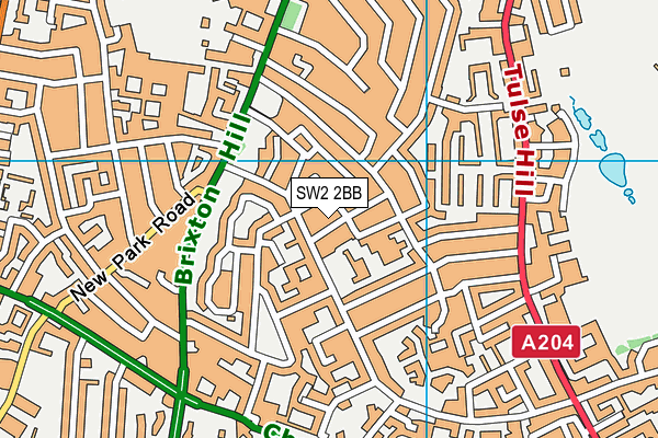 SW2 2BB map - OS VectorMap District (Ordnance Survey)