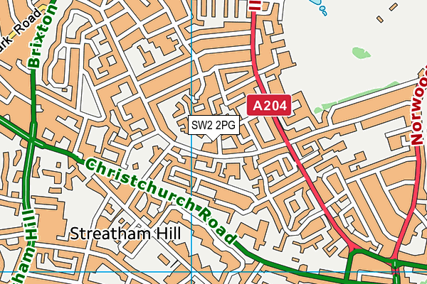 SW2 2PG map - OS VectorMap District (Ordnance Survey)