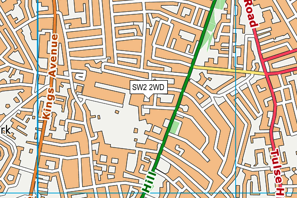 SW2 2WD map - OS VectorMap District (Ordnance Survey)