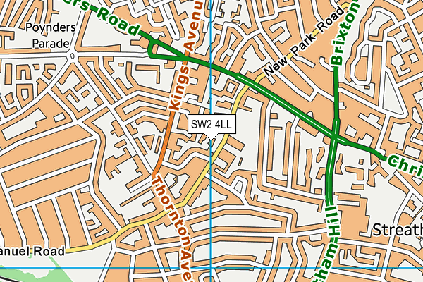 SW2 4LL map - OS VectorMap District (Ordnance Survey)
