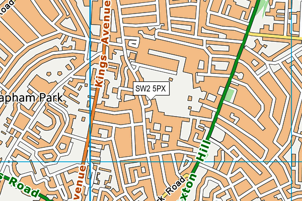 SW2 5PX map - OS VectorMap District (Ordnance Survey)