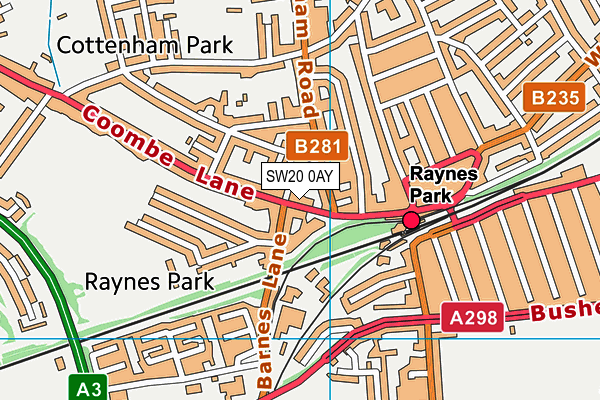 SW20 0AY map - OS VectorMap District (Ordnance Survey)