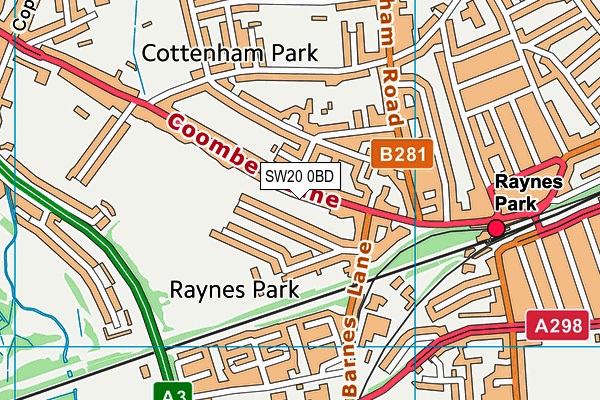 SW20 0BD map - OS VectorMap District (Ordnance Survey)