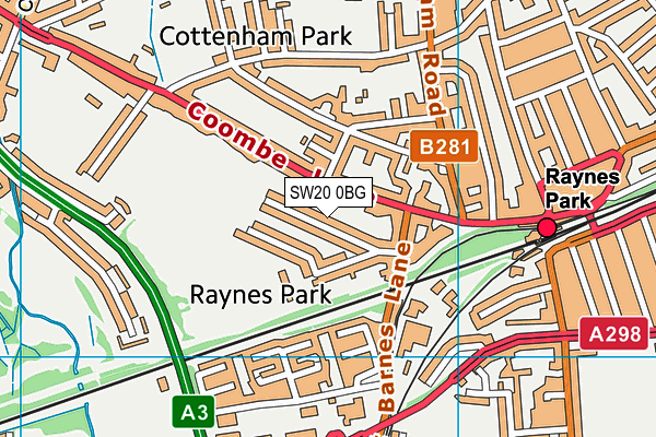 SW20 0BG map - OS VectorMap District (Ordnance Survey)