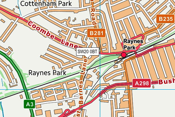 SW20 0BT map - OS VectorMap District (Ordnance Survey)