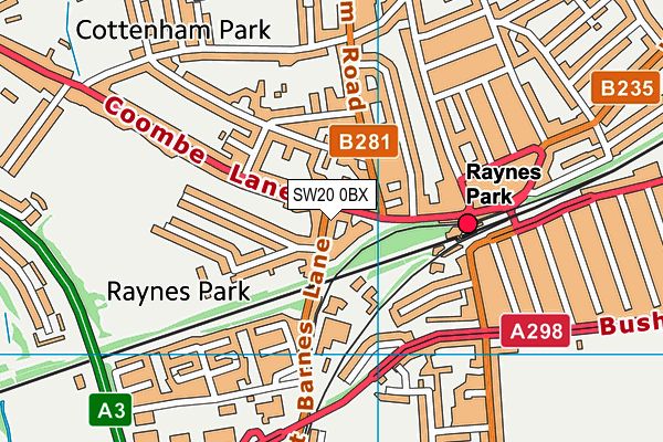 SW20 0BX map - OS VectorMap District (Ordnance Survey)