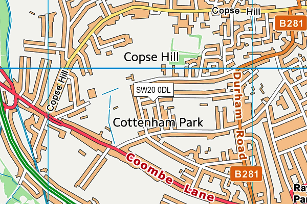 SW20 0DL map - OS VectorMap District (Ordnance Survey)