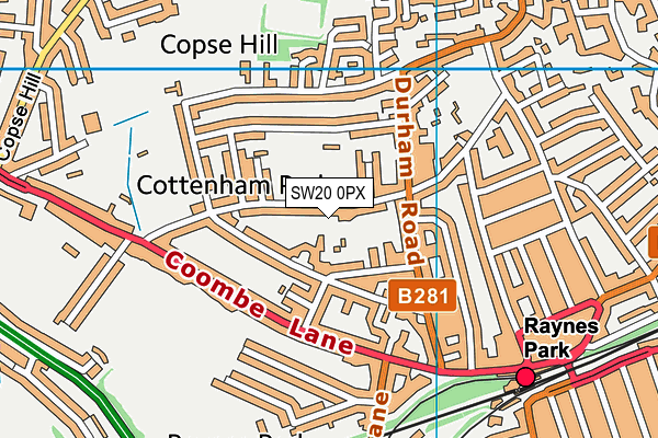 SW20 0PX map - OS VectorMap District (Ordnance Survey)