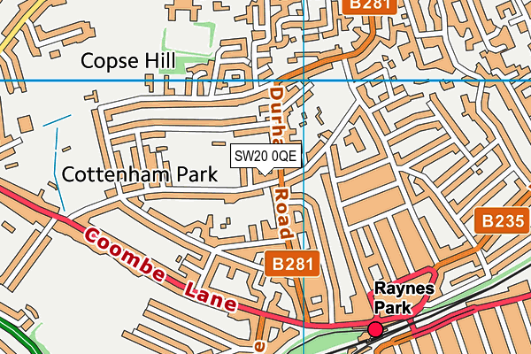 SW20 0QE map - OS VectorMap District (Ordnance Survey)