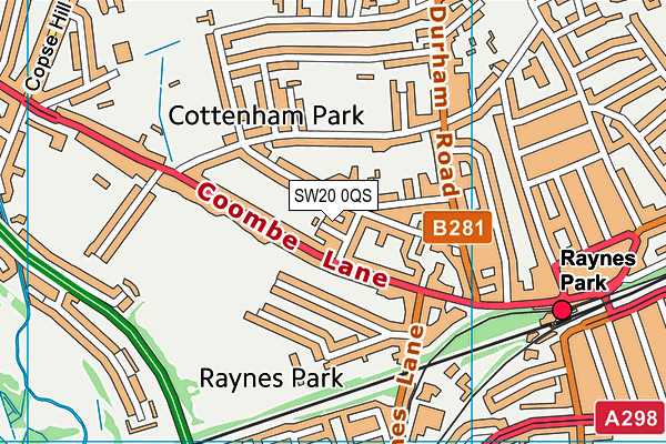 SW20 0QS map - OS VectorMap District (Ordnance Survey)