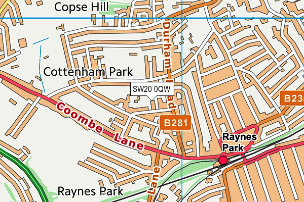 SW20 0QW map - OS VectorMap District (Ordnance Survey)