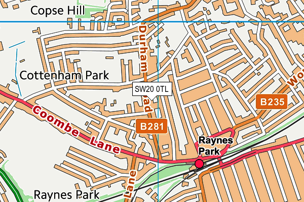 SW20 0TL map - OS VectorMap District (Ordnance Survey)