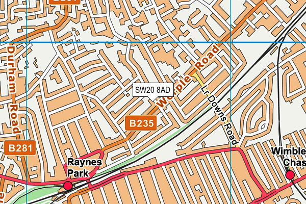 SW20 8AD map - OS VectorMap District (Ordnance Survey)