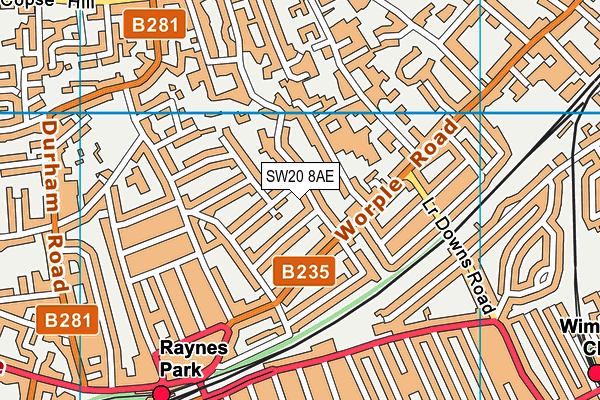 SW20 8AE map - OS VectorMap District (Ordnance Survey)