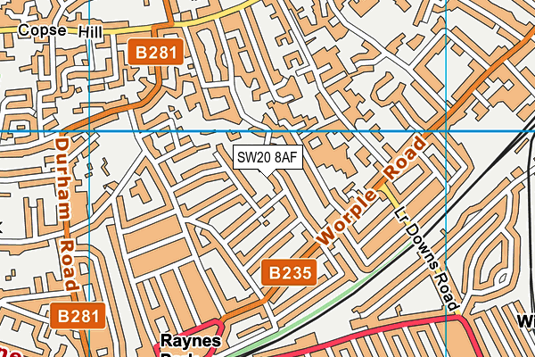 SW20 8AF map - OS VectorMap District (Ordnance Survey)