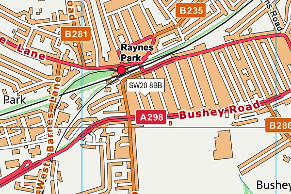 SW20 8BB map - OS VectorMap District (Ordnance Survey)