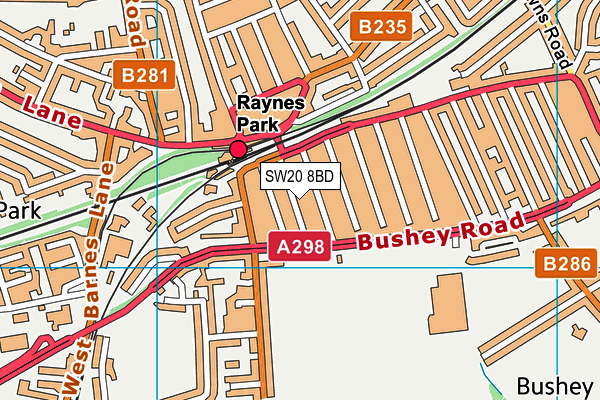 SW20 8BD map - OS VectorMap District (Ordnance Survey)