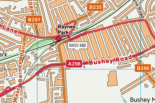 SW20 8BE map - OS VectorMap District (Ordnance Survey)