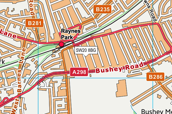 SW20 8BG map - OS VectorMap District (Ordnance Survey)