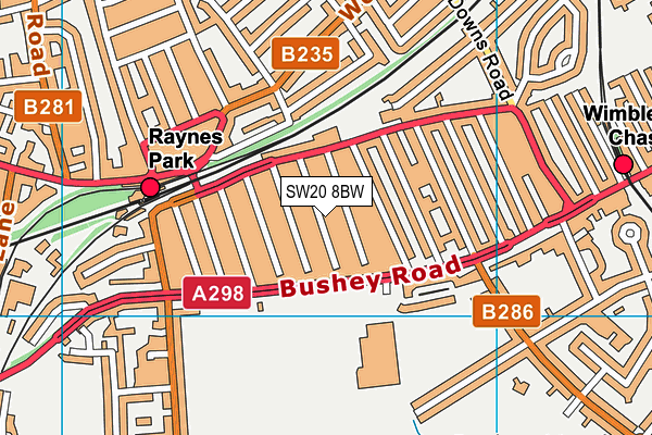 SW20 8BW map - OS VectorMap District (Ordnance Survey)