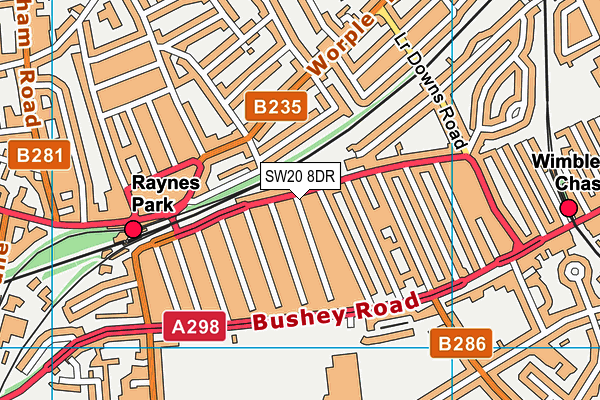 SW20 8DR map - OS VectorMap District (Ordnance Survey)