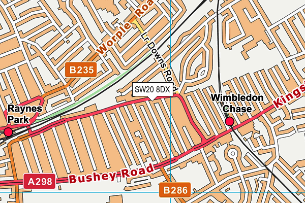 SW20 8DX map - OS VectorMap District (Ordnance Survey)