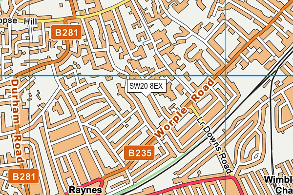 SW20 8EX map - OS VectorMap District (Ordnance Survey)