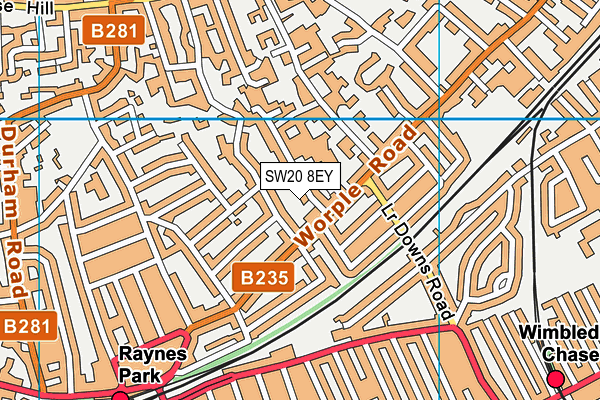 SW20 8EY map - OS VectorMap District (Ordnance Survey)