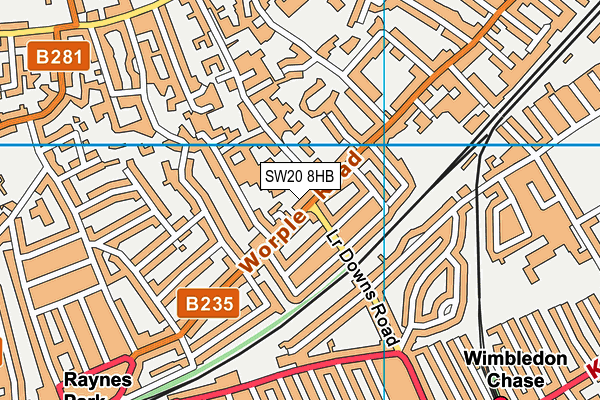 SW20 8HB map - OS VectorMap District (Ordnance Survey)